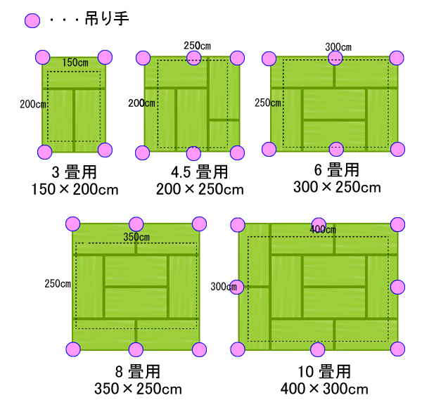 日本製　蚊帳専用吊り手　４本組（３畳サイズ蚊帳用）　長さ調節可能